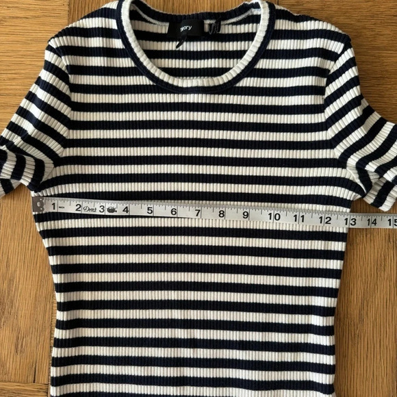 Theory Small Navy Striped Ribbed Knit Cotton Mini Dress Short Sleeve - Picture 5 of 6